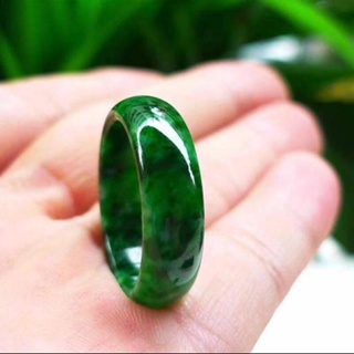 แหวนหยกธรรมชาติพม่า Jadeite แหวนเครื่องประดับ Fine เครื่องประดับแห้งดอกสีเขียวนิ้วมือแหวนผู้ชายผู้หญิง