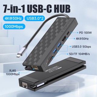 7in1 อะแดปเตอร์ฮับ USB 3.0 USB C 5Gpbs ความเร็วสูง 1000Mbps RJ45 Gigabit Type C เป็น HDMI 4K OTG สําหรับแล็ปท็อป