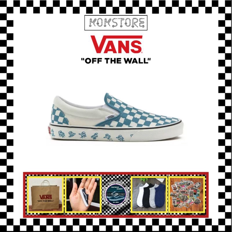 | รองเท้าแตะ Vans Slip On สีฟ้าน้ําแข็ง สําหรับเพื่อน และโกโก้