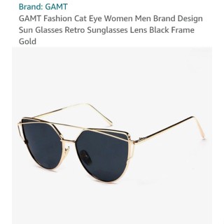 แว่นกันแดด GAMT Fashion Cat Eye Women Men Brand Design Sun Glasses Retro Sunglasses Lens Black Frame Gold.