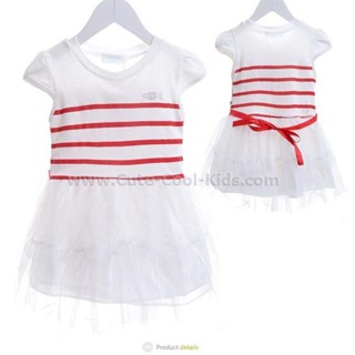 Dress-193 ชุดเดรส ชุดกระโปรงเด็กหญิง สีขาวแดง Size-130 (6-7Y)