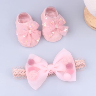 2Pcs/set Baby Girl Lace Headband Socks Flower Bows Crown Newborn Headbands Baby Hair Accessories