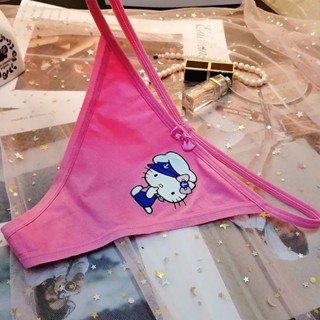 กางเกงชั้นในจีสตริง ผ้าฝ้าย พิมพ์ลายการ์ตูน Hello Kitty น่ารัก เหมาะกับใส่ออกกําลังกาย สําหรับผู้หญิง