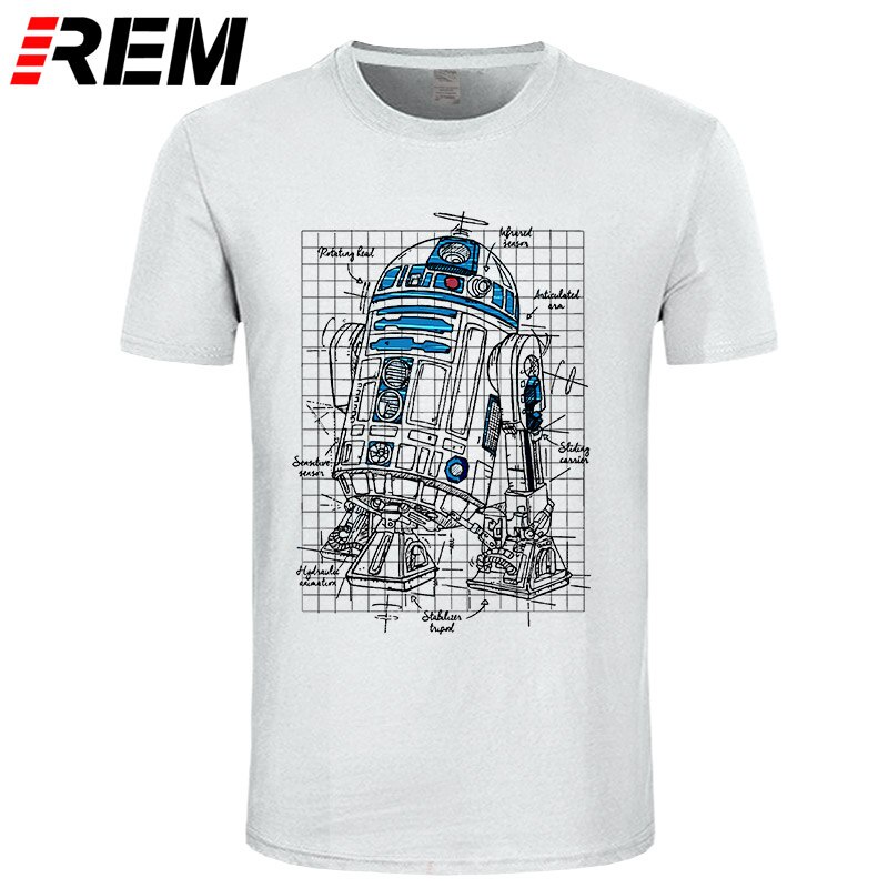 เสื้อยืดแฟชั่น REM tee พิมพ์ผู้ชายเสื้อยืดฤดูร้อนผ้าฝ้าย Tshirt R2D2 Plan Tees O-คอสั้นแขนตลก Haraju