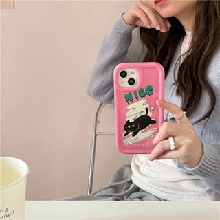 เคสโทรศัพท์มือถือ tpu แบบนิ่ม ลายการ์ตูนแมวน่ารัก สีดํา สําหรับ iPhone 14 13 12 11 Pro Max 14promax