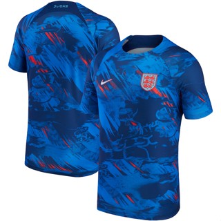 เสื้อกีฬาแขนสั้น ลายทีมชาติอังกฤษ สีฟ้า 2022 23 Pre-Match สําหรับผู้ชาย และผู้หญิง