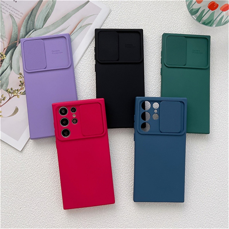 เคสโทรศัพท์มือถือแบบนิ่ม ผิวด้าน กันรอยเลนส์กล้อง พร้อมสไลด์ สําหรับ Samsung S23 Ultra S22 S21 Plus S21fe