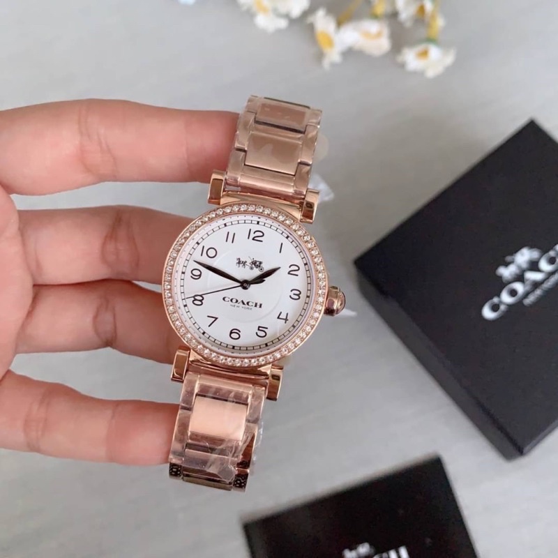(ผ่อน0%) นาฬิกา 🌟Coach🌟Women's Madison Watch Quartz Mineral Crystal หน้สปัดล้อมคริสตัล ขนาด 32 mm สีโรสโกลด์ 14502398