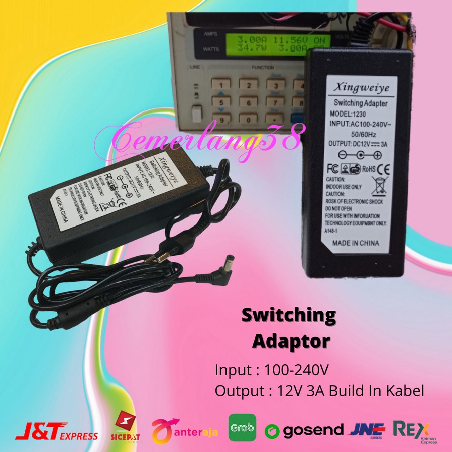 อะแดปเตอร์สลับ - การสลับแหล่งจ่ายไฟพลาสติก 12V 3A + BUILD IN Cable