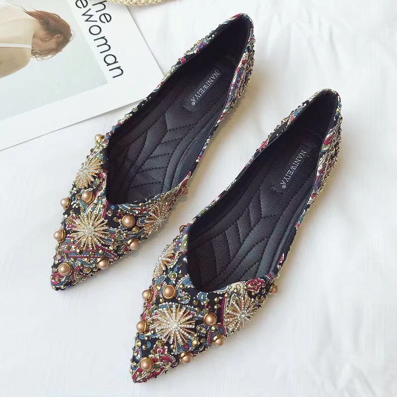 พร้อมส่ง รองเท้าแตะ Rhinestone สไตล์เกาหลี รองเท้าโลฟเฟอร์หนัง หัวแหลม หนังนิ่ม หรูหรา แฟชั่นลำลอง อินเทรนด์ คุณภาพสูง