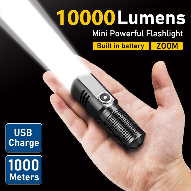 🔥พร้อมส่ง🔥 ไฟฉาย led 10000 LM xhp50 แบตเตอรี่ในตัว 3 โหมด ชาร์จ usb