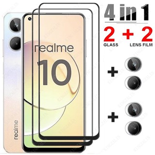 4 in 1 กระจกนิรภัยกันรอยหน้าจอ เลนส์กล้อง HD แบบใส สําหรับ Realme 10 2022 realme10 Pro+ Plus