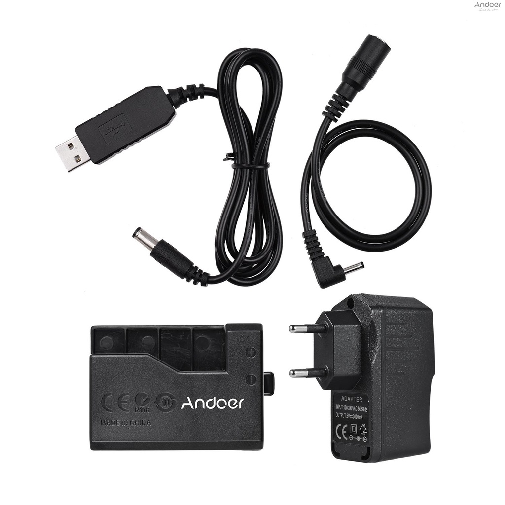 Andoer ACK-E10 5V USB Dummy Battery DC Coupler (Replacement for LP-E10) with Power Adapter Compatible with  EOS Rebel T3/T5/T6/T7/T100/Kiss X50/Kiss X70/1100D/1200D/1300D/2000