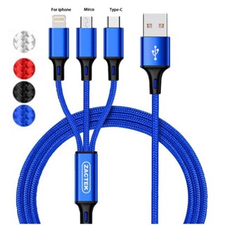 3 In 1 สายชาร์จ USB 6A ชาร์จเร็ว รองรับ 6.0A และสายถ่ายโอนข้อมูล เข้าได้กับอุปกรณ์ Micro USB USB-C Type-C