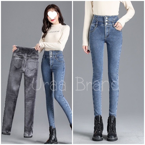 24-35 นิ้ว / S-5XL (3 สี) กางเกงยีนส์บุขน กางเกงขายาวบุขน กันหนาว รุ่น Skiny Jeans Kradoom-3Med