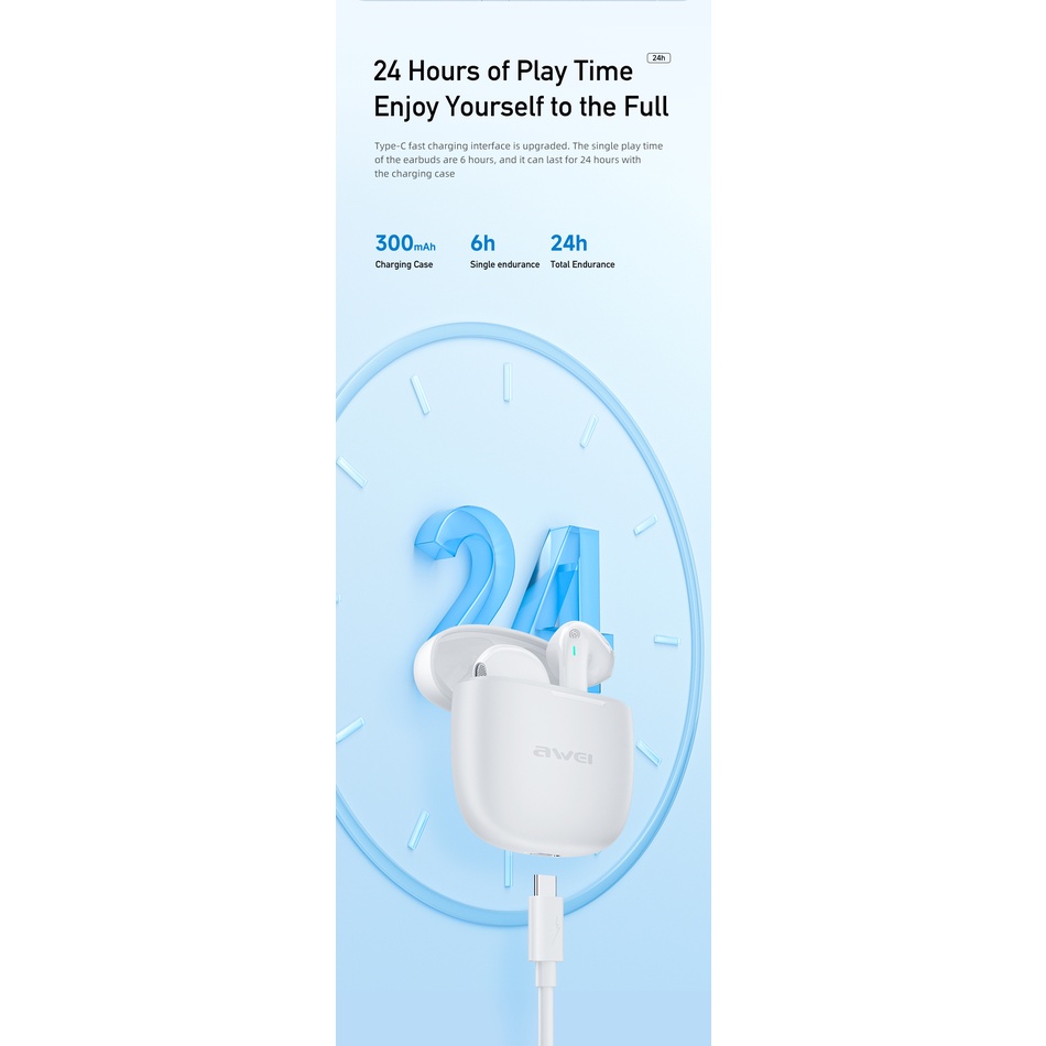 Awei T26 Pro TWS หูฟังบลูทูธไร้สายบลูทูธ5.3เสียงสเตอริโอ6D ไฮไฟเบสชุดหูฟังเล่นเกม