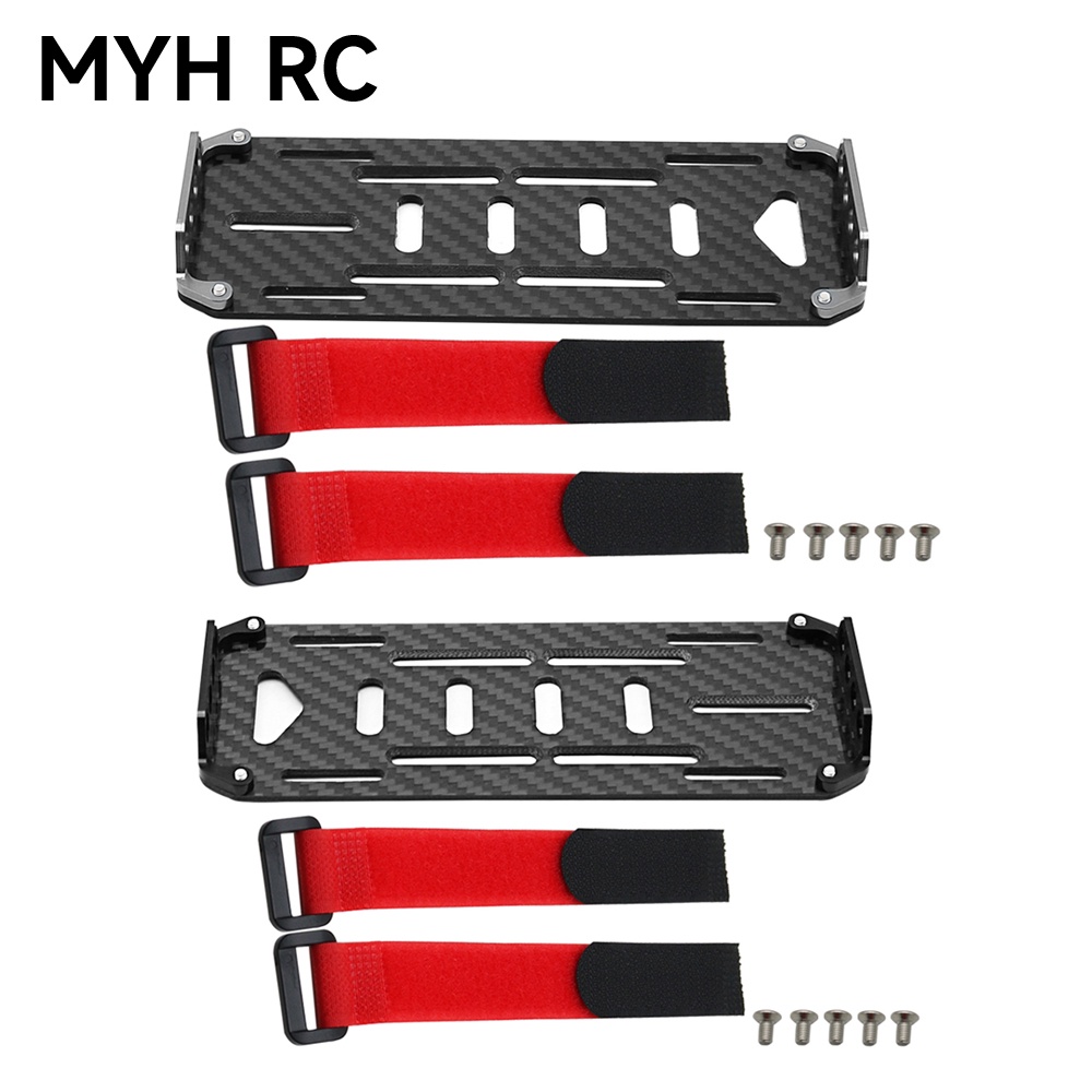 Myhrc แผ่นยึดแบตเตอรี่ คาร์บอนไฟเบอร์ สีดํา สําหรับโมเดลรถไต่หินบังคับ สเกล 1:10 Axial SCX10 CC01 F350 D90 RC4WD
