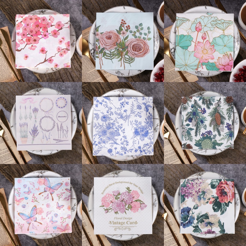 【100 สไตล์】กระดาษทิชชู่ พอร์ซเลน สีฟ้า และสีขาว สไตล์คลาสสิก สําหรับตกแต่งร้านอาหาร ปาร์ตี้ 20 แผ่น ต่อแพ็ค