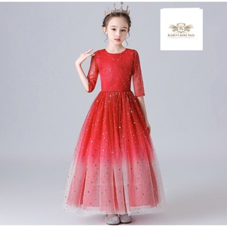 Red Star Dress Girls เดรส ชุดกระโปรงแขนสามส่วนสีแดง+ที่คาดผมคละแบบ สวมใสง่าย แบบสวย Party, Piano, Dress Girls ขนาด 11...