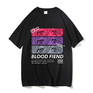 ขายดี เสื้อยืดลําลอง ผ้าฝ้าย 100% แขนสั้น พิมพ์ลายอนิเมะ Chainsaw Man Power Blood Fiend สไตล์ฮิปฮอป สําหรับผู้ชาย