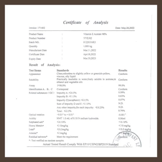 Vitamin E ACETATE 98% วิตามิน อี อะซิเตท สบู่ ครีม โลชั่น
