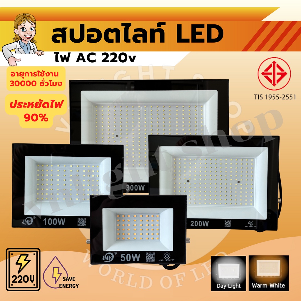 สปอตไลท์แบบใช้ไฟบ้าน AC220v led 20w 50w 100w 220v แสงสีวอร์ม ใช้ไฟบ้าน 220V IP65 กันน้ำ