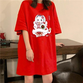 Ready Stock tshirt women 2023 CNY/ Chinese Happy New Rabbit Year Women Loose Summer Short-sleeve T Shirt Oversize Fashio