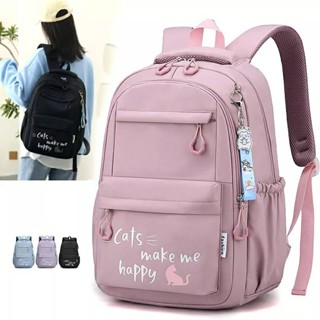 กระเป๋าเป้สะพายหลัง กระเป๋านักเรียน ผ้าแคนวาส สีเทา สําหรับผู้หญิง และผู้ชาย