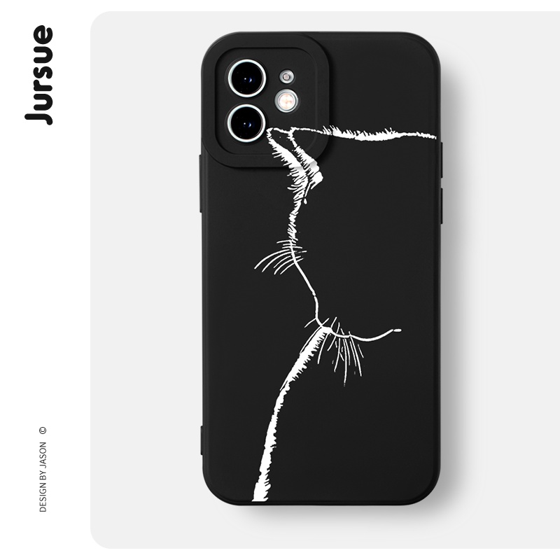 JURSUE เคสไอโฟน เคสซิลิโคนนุ่มกันกระแทกการ์ตูนน่ารักตลก เคสโทรศัพท์ สีดำ Compatible for iPhone 16 15 14 13 12 11 Pro Max SE 2020 X XR XS 8 7 Plus พลัส XYH1076