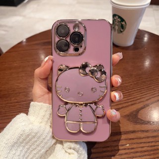 เคสโทรศัพท์มือถือ TPU นิ่ม กันกระแทก ลายการ์ตูน Hello Kitty หรูหรา พร้อมกระจกแต่งหน้า พับได้ สําหรับ Infinix Smart 6 Plus 4 5 Pro