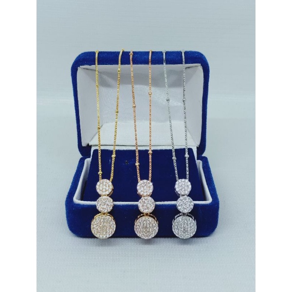 สร้อยคอ jedar อิตาเลี่ยน + จี้กลมใน*r ซ้อน 3 corp mp เต็ม / สร้อยคอเงินแท้ 925 ชุบทอง / สร้อยคอแฟชั่