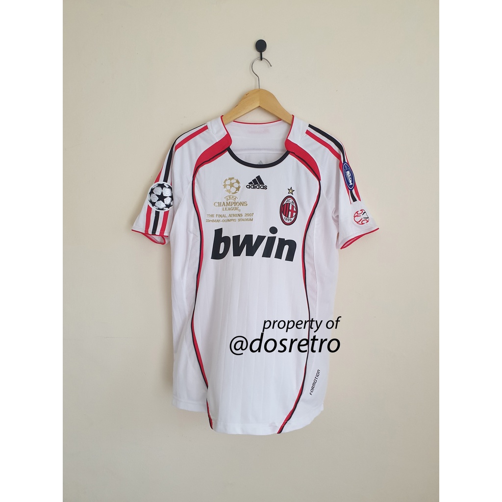 เสื้อกีฬาแขนสั้น ลายทีมชาติฟุตบอลชั้นนํา AC Milan Away UCL Final 2007 MALDINI สไตล์เรโทร