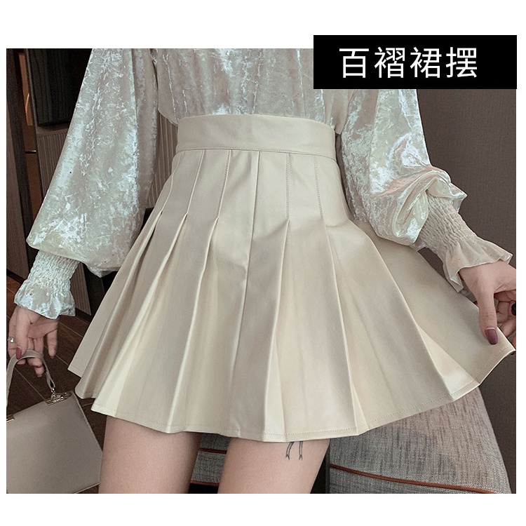 -- สินค้าพร้อมส่ง -- กระโปรงหนังเทนนิส มี 2 สี ดำ / ครีม