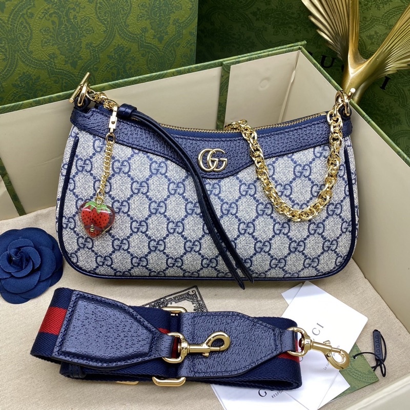 Gucci pochette strawberry Bag Original 25cm สีดำ พร้อมส่งที่ไทย เกรดออริจินอล