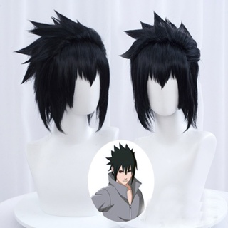 Sasuke Uchiha วิกผมสั้น คอสเพลย์ อะนิเมะ คอสเพลย์ วิกผมสังเคราะห์ ทนความร้อน + ฟรีหมวกวิกผม