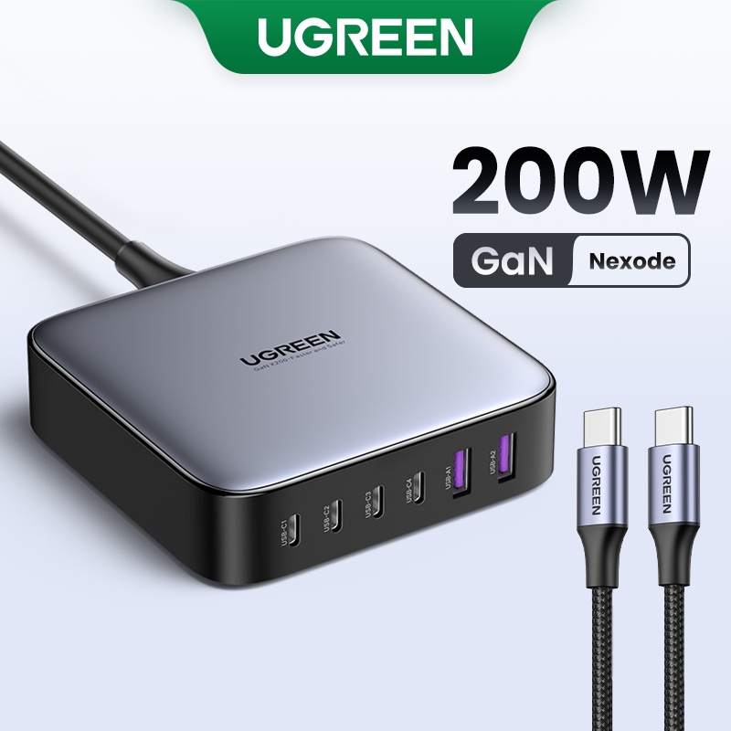 Ugreen Nexode อะแดปเตอร์ชาร์จแล็ปท็อป 200W USB C 6 พอร์ต GaN PD ชาร์จเร็ว สําหรับ MacBook Pro Air iP