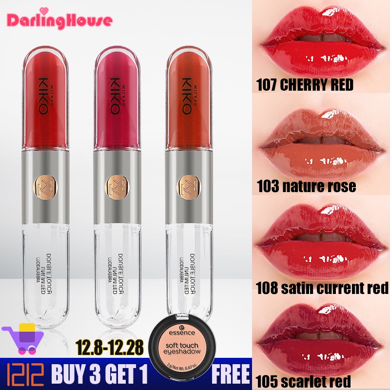 อิตาลี KIKO milano Lip Gloss ไม่จํากัด double touch 6ml ลิปสติก 103กุหลาบธรรมชาติ 108ซาตินสีแดงปัจจุ
