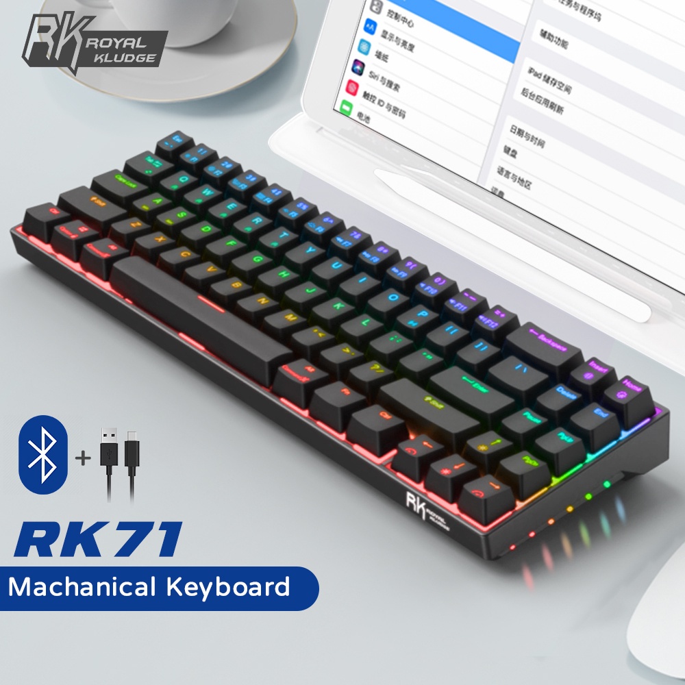 ROYAL KLUDGE RK71 Bluetooth Wireless Mechanical Gaming Keyboard คีย์บอร์ดบลูทูธ RGB Hotswap คีย์บอร์ดเล่นเกมสวิตช์สีแดง/