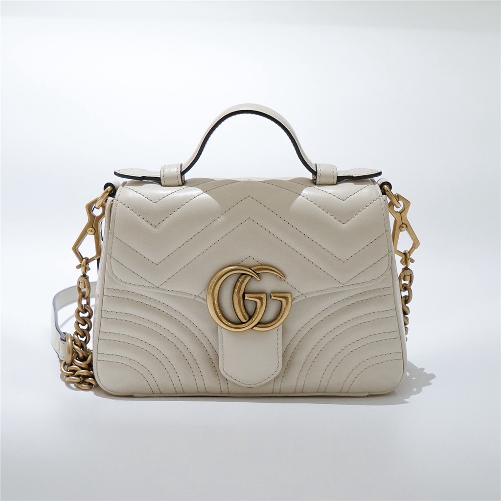 GUCCI Gucci Marmont double G series messenger bag กระเป๋าสะพาย Messenger หนังสีขาว