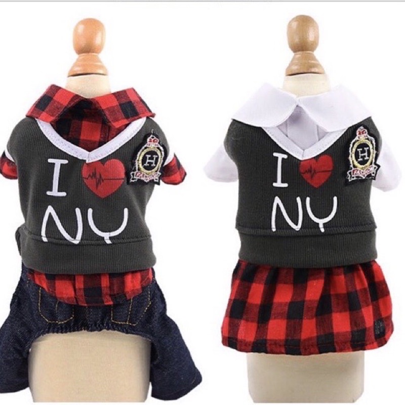 สไตล์เกาหลี I Love NY เสื้อสุนัขและแมว เสื้อผ้าสัตว์เลี้ยง
