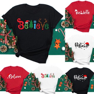 shirtSanta Hat Reindeer Snowflake Graphic Tee Female Believe In Magic Christmas Women T-shirt Harajuku  Xmas Holid