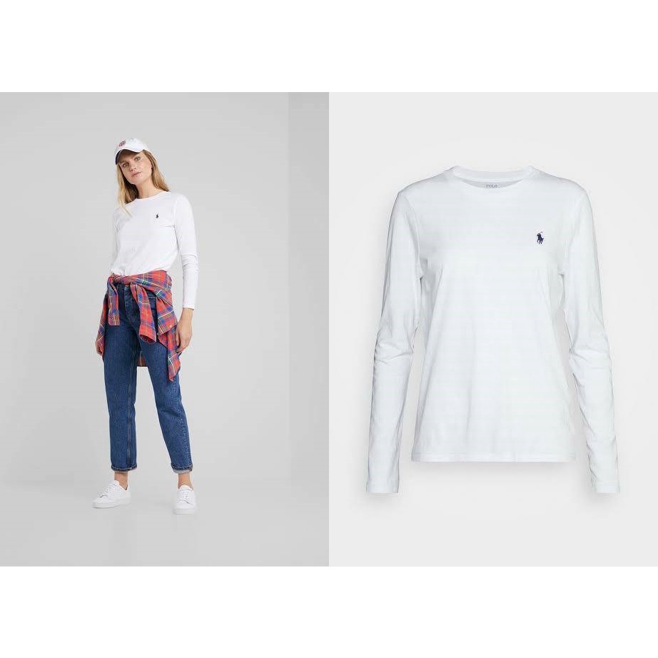 Polo Ralph Lauren long-sleeve T-Shirt Whiteเสื้อยืดแขนยาว ปักโลโก้อก ตามสไตร์ polo ผ้าคอตตอนอย่างดี ไม่หนายืดหยุ่นได้
