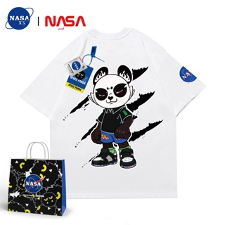 เสื้อยืดแขนสั้น พิมพ์ลายแพนด้าอวกาศ NASA ทรงหลวม สําหรับผู้ชาย