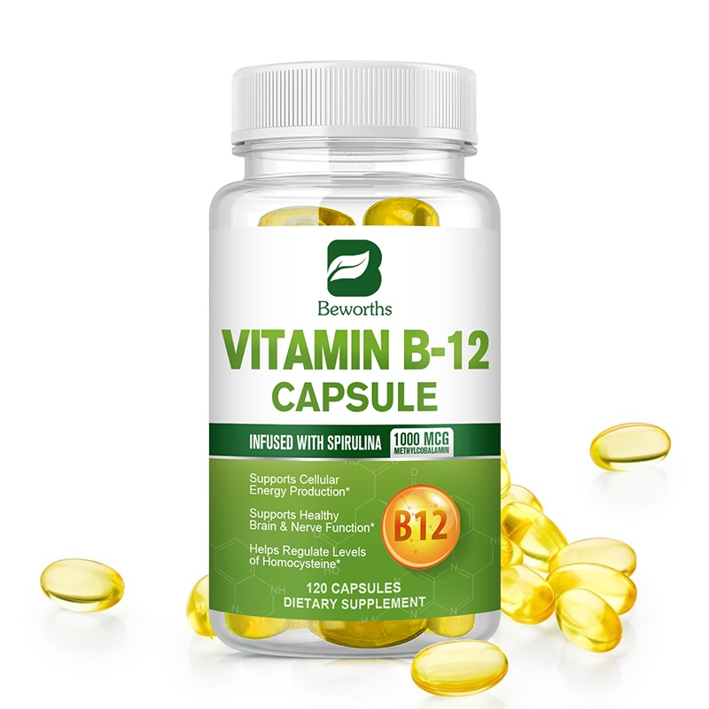 Beworths วิตามินบี 12 แคปซูล 1000 มคก. Methyl B12 พร้อมสาหร่ายเกลียวทองออร์แกนิก รองรับอารมณ์ พลังงาน หัวใจ และสุขภาพตา