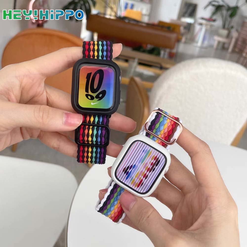 ใหม่ สายนาฬิกาข้อมือไนล่อน ปรับได้ สีรุ้ง สําหรับ Smart Watch Series 8 7 6 SE 5 4 iwatch 45 44 42 41 40 38 มม.