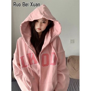 RUO BEI XUAN เสื้อแจ็คเก็ตสตรีเสื้อกันหนาวใหม่ฤดูใบไม้ร่วงและฤดูหนาวลมขี้เกียจชุดเบสบอล ins ผู้หญิงอินเทรนด์