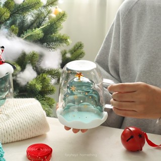 แก้วมัคคริสต์มาส แก้ว 2 ชั้นพร้อมฝาปิด Christmas mug | faryheyz