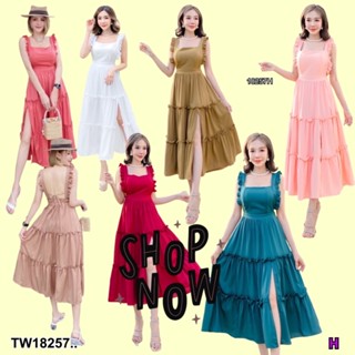 TW18257 Dress เดรส คอเหลี่ยม แขนกุด