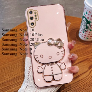 เคสโทรศัพท์มือถือ TPU นิ่ม ปิดด้านหลัง ลายการ์ตูนแมว KT แต่งกลิตเตอร์ พร้อมกระจกแต่งหน้า หรูหรา สําหรับ Samsung Galaxy Note 10 Samsung Note 10 Plus Note 20 Ultra Note 8 Note 9