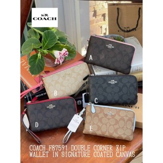 กระเป๋าคล้องมือ COACH F87591 DOUBLE CORNER ZIP WALLET 001